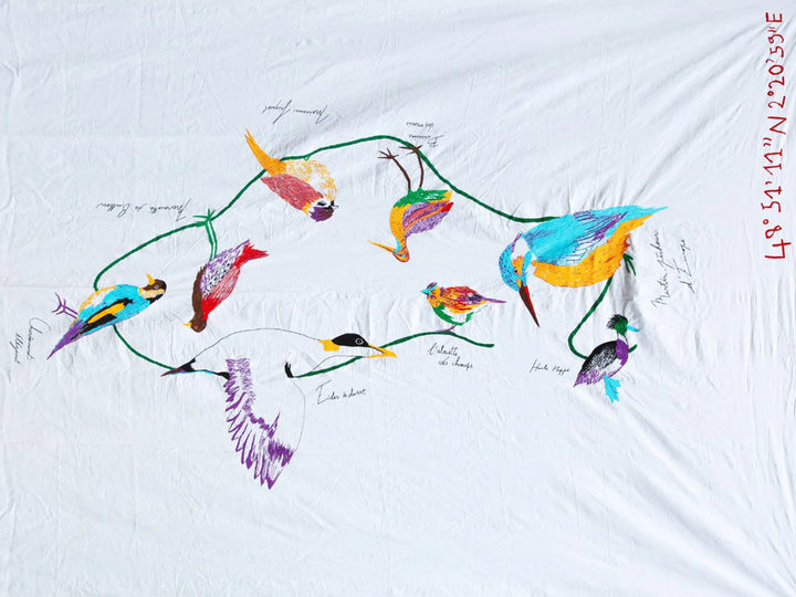 French Birds Engaging a Conversation - Tablecloth Tablecloth